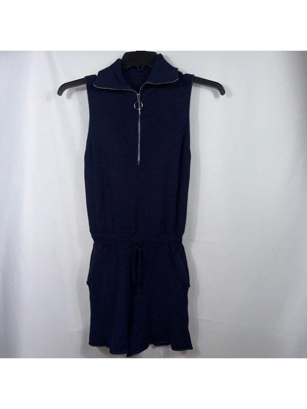 Women’s Small Navy Knit Quarter Zip Romper